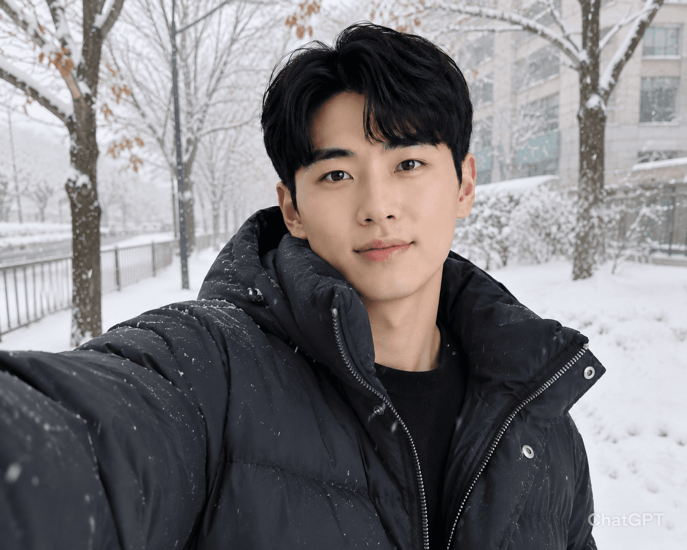 눈 내리는 거리 셀카